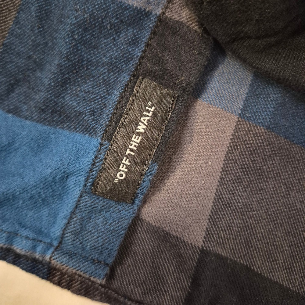 Vans Flannel Shirt Mens Small Blue Grey Black Plaid Tailored Fit Workshirt Skate - Picture 7 of 10